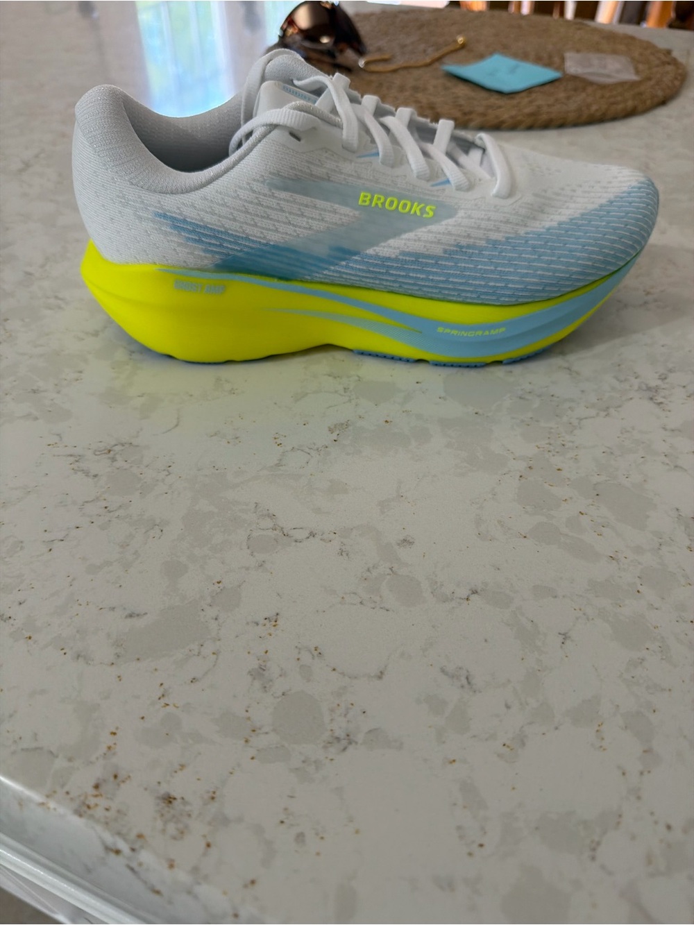 Brooks White Neon Yellow and Light Blue Women's Running Shoe size 6.5